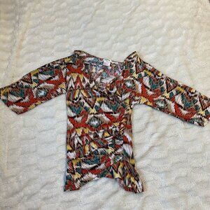 Guilty Blouse Women's Multicolor Size L Asymmetrical Hem Side-Pleated V-Neck